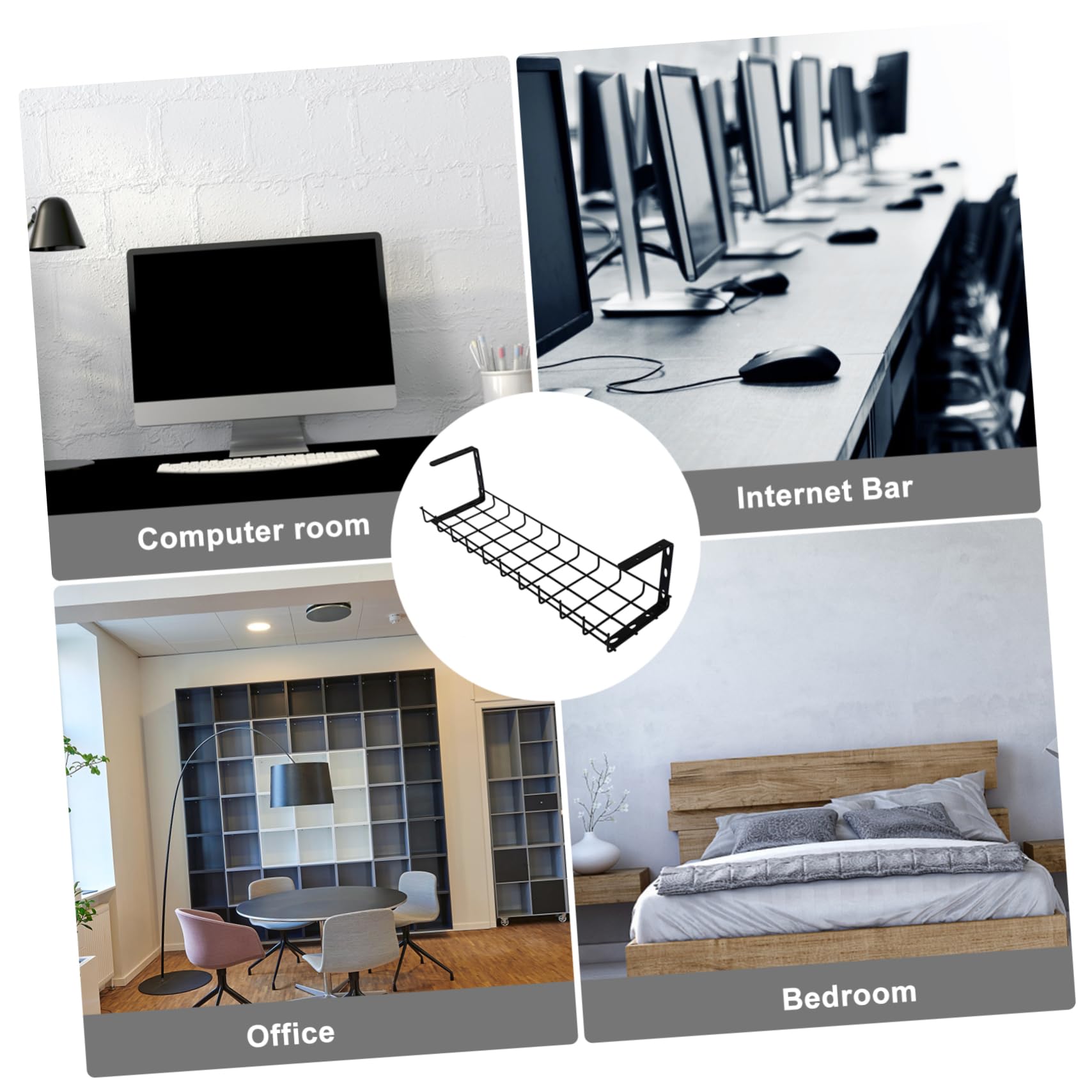 Tofficu 1 pièce Support de Gestion des Câbles Fer sous Bureau Rack de Rangement pour Câbles Noir pour Bureau et Maison pour Études et Salons