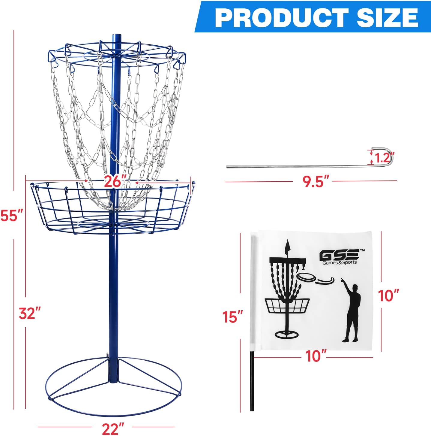 GSE Games & Sports Expert PRO Portable Disc Golf Target Basket, 12 Chains/24 Chains Metal Flying Disc Golf Practice Goal Baskets for Outdoor, Yard, Backyard, Park Training & Games