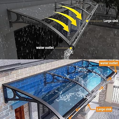 Miniatura 3 de Nollapo Toldo de metal para puerta de ventana, UPF 50+, marrón oscuro con soporte de aluminio, tablero de policarbonato de 40 x 40 pulgadas para