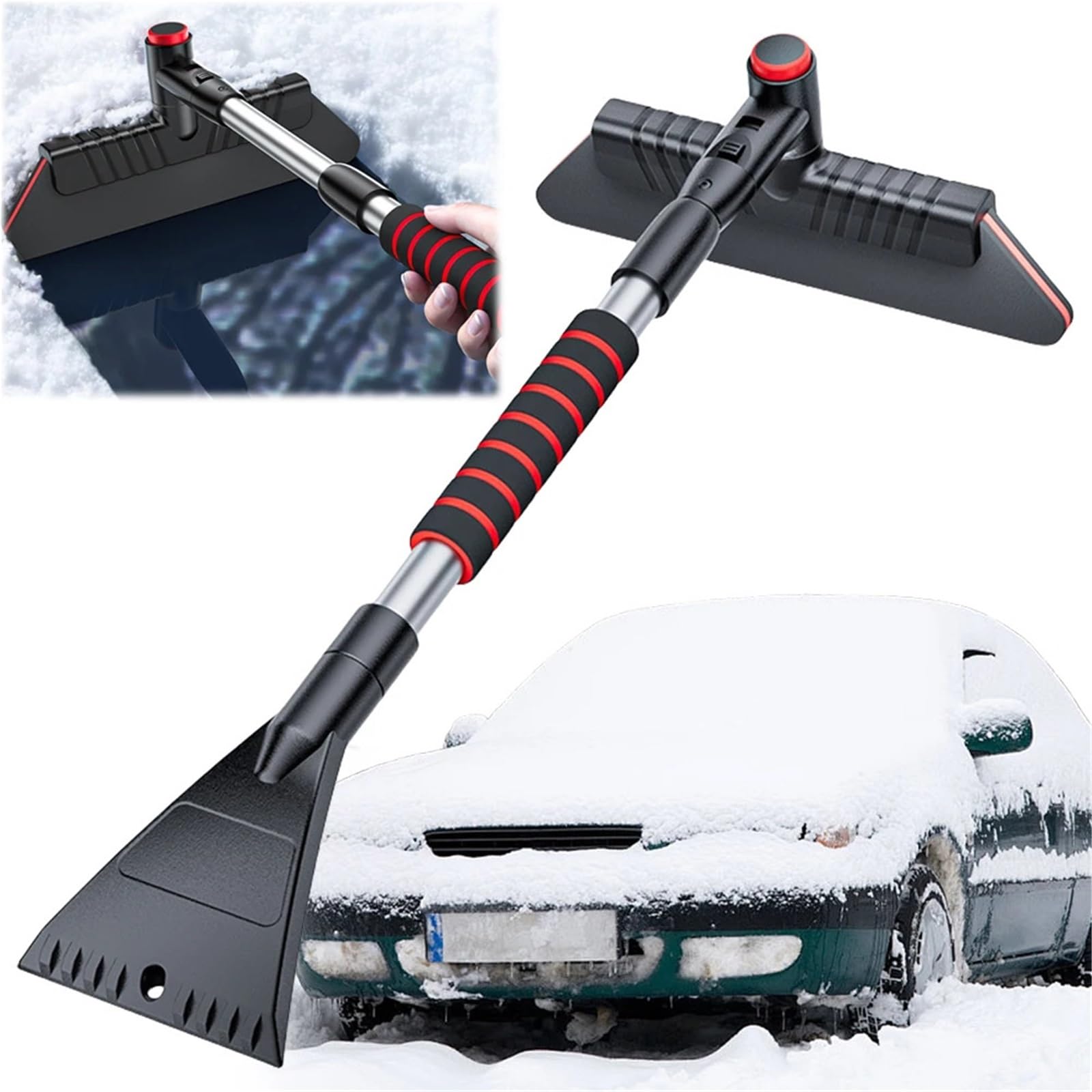 Generisch Raschietto retrattile 2 in 1, spazzola da neve rimovibile e raschietto con impugnatura ergonomica, strumento per la rimozione della neve per parabrezza