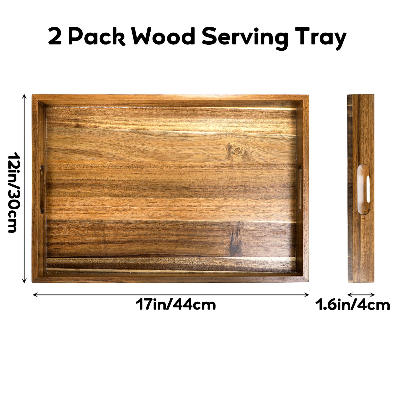 Set Of 2 Acacia Wood Serving Trays – Leaf-Shaped Platters For Food, Decor, Jewelry & More