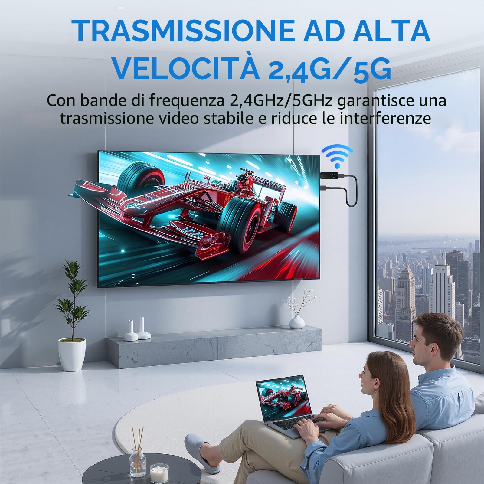Adattatore HDMI Wireless,Dongle Miracast/Airplay/Screen Mirroring per TV/Proiettore da iOS/Android/Windows – Trasmettitore WiFi HDMI Portatile (W3401)