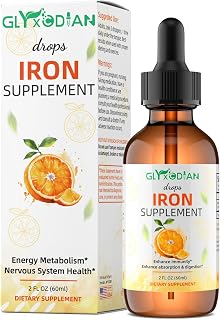 Iron Liquid Drops for Women & Men: Iron Drop 60ml 98% Absorption Liquid Iron Supplement Drops Supports Immunity Energy Red Blood Cell Production Relieves Fatigue Dizziness Natural Orange Flavor