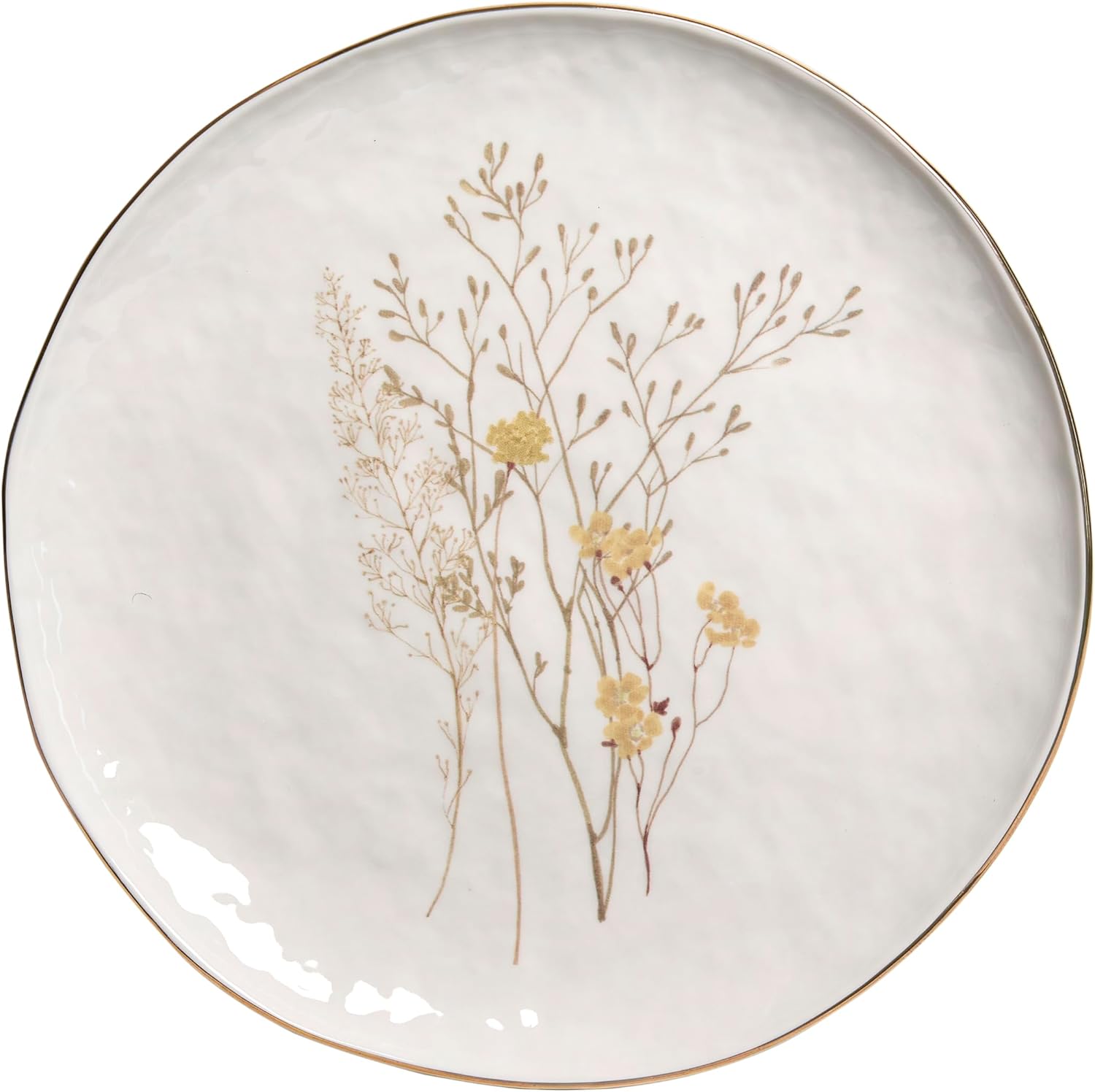 Sango 12-Piece Luxury Porcelain Dinnerware Set for 4- Glossy White Plates and Bowls Sets with Wildflower Patterns and Gold Rims, Ceramic Dish Set, Elegant Dishes for Everyday Dining, Gansevoort