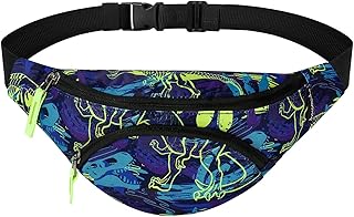 Choco Mocha Kids Waist Pack, Dino Fossil-Blue, Small (11.8x2.4x5.5 inches), Adjustable Straps, 2 Pockets,