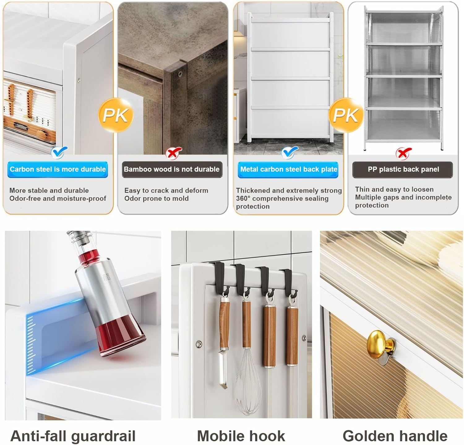 Dual Door Kitchen Storage Cabinet with Metal Shelves, 6-Layer Organizer for Garage, Pantry & Home – Perfect for Spices, Pots & Pans (60cm/24in, Versatile Design)