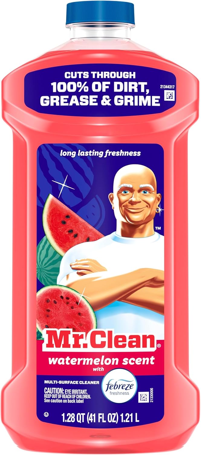 Mr. Clean All Purpose Cleaner, Mop Soap, Floor Cleaner for Mopping Home, Bathroom, & Kitchen, Cleaning Liquid for Mop & Bucket, Cleaning Supplies, Multi-Surface Dilutable, Watermelon, 41oz