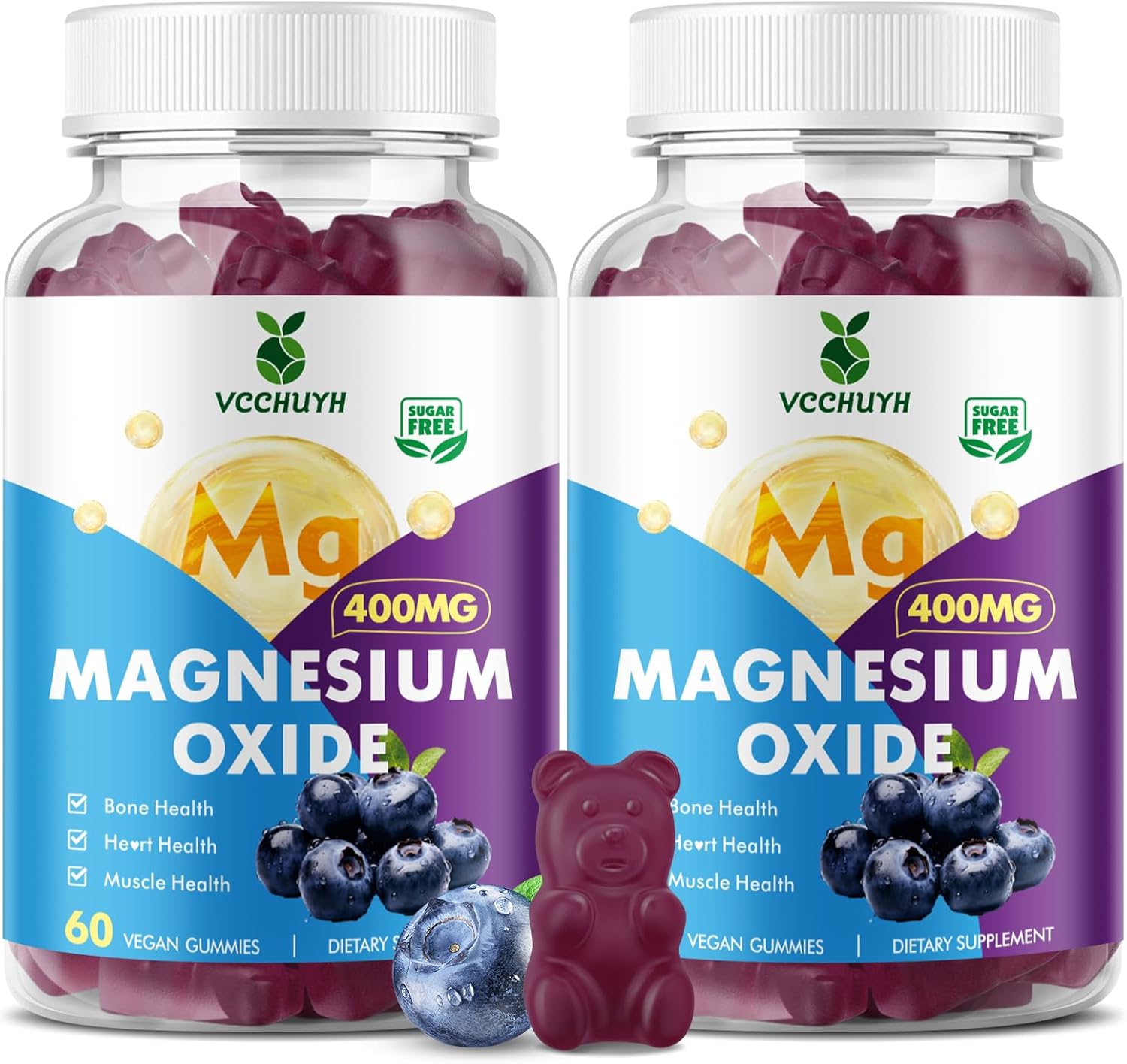 Magnesium Oxide Gummies 400mg, Sugar Free Magnesium Oxide Supplement for Adults & Kids, Muscle Support & Energy Boost, Non GMO, Blueberry Flavor 120 Count
