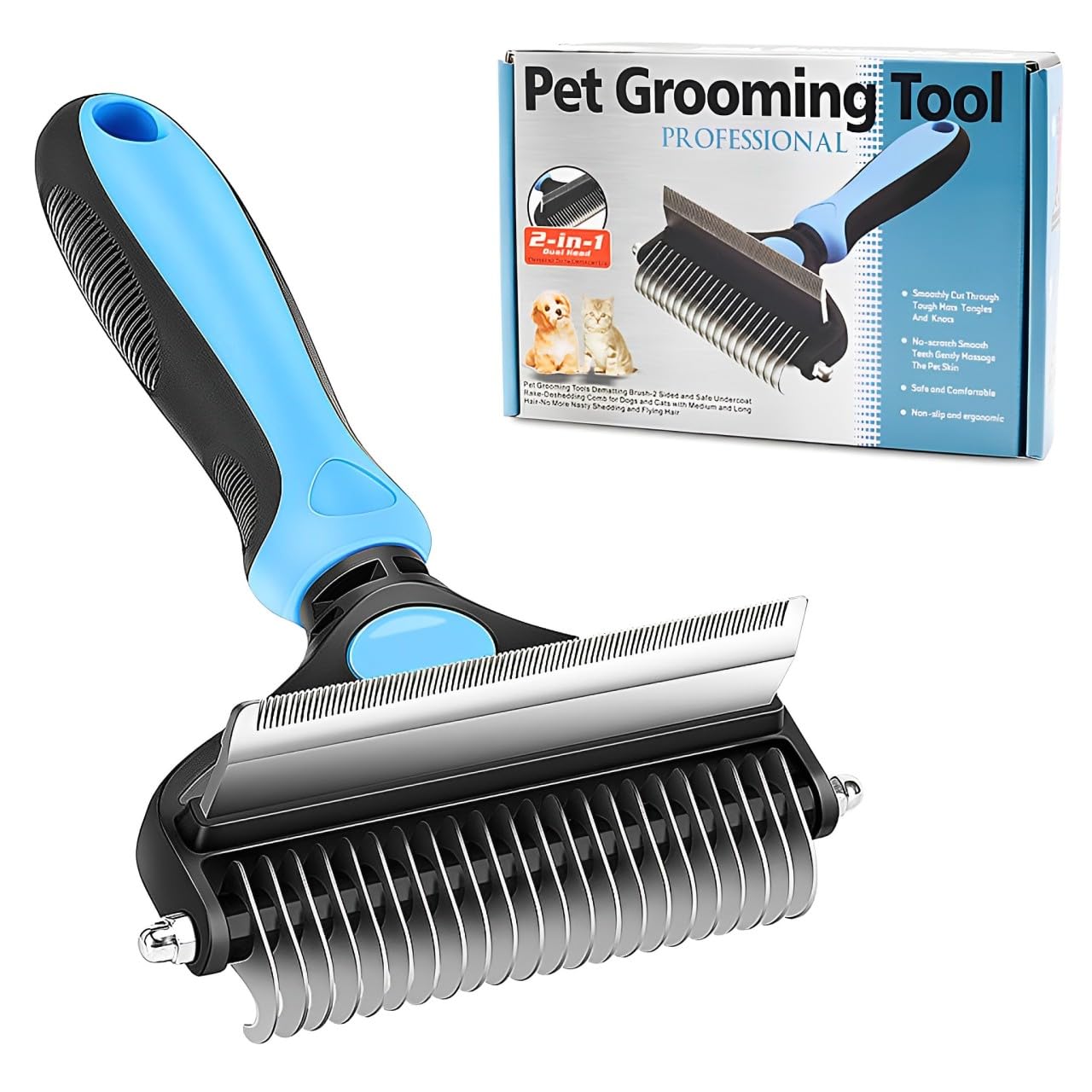Pet Grooming Brush for Dogs/Cats,2 in 1 Deshedding Tool & Undercoat Rake Dematting Comb for Mats,Reduces Shedding by Up to 95%,Great for Short to Long Hair Small Large Breeds