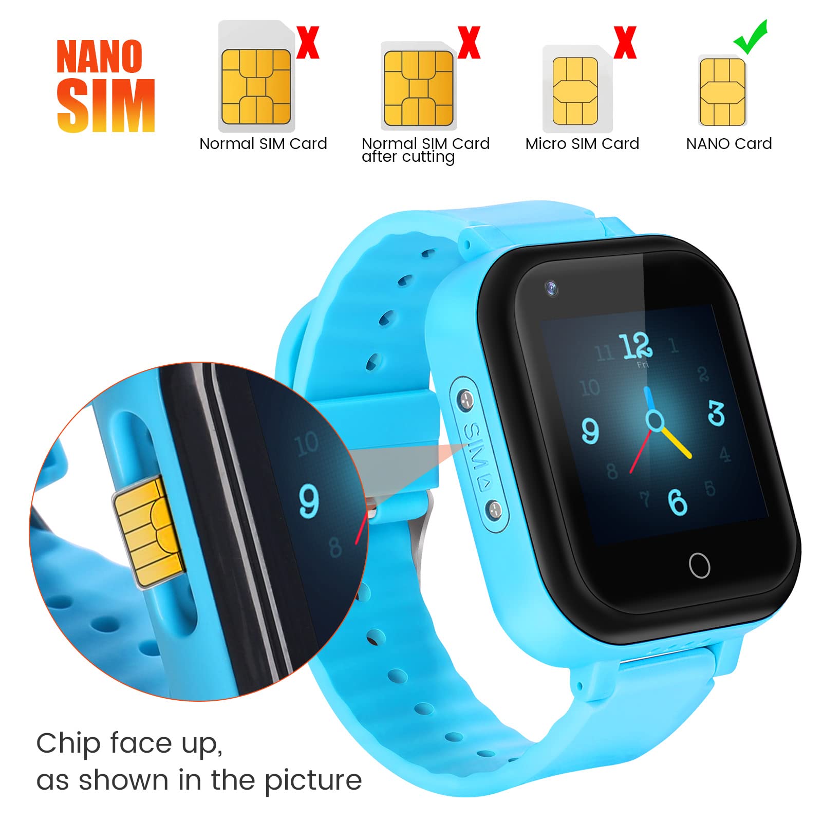 ele ELEOPTION Orologio intelligente per bambini 4G IP67 impermeabile con posizione GPS, fotocamera, SOS, chiamata, contapassi, touch screen, video chat Smart Watch per ragazzi e ragazze (blu T16)