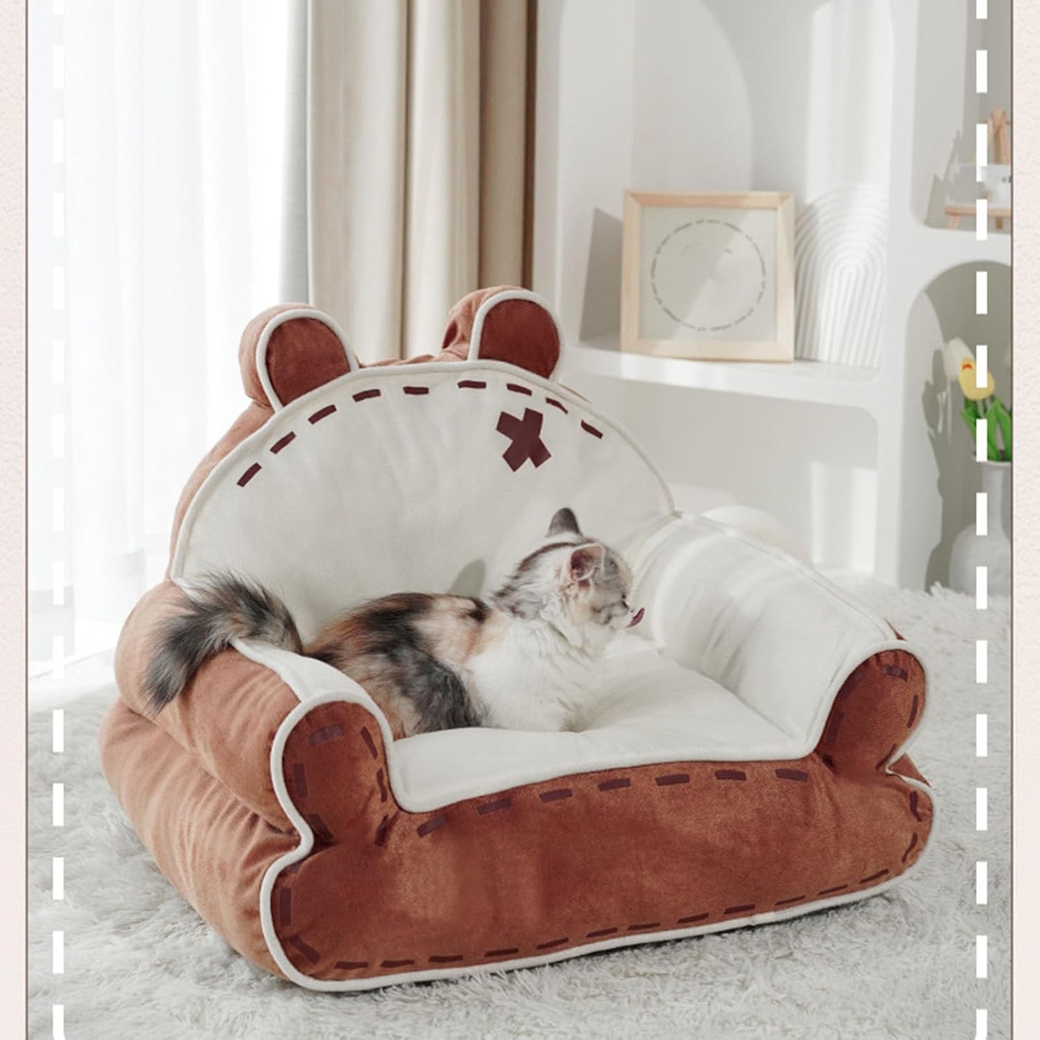 HEEPDD Cat Couch Bed, Washable Fluffy Plush Pet Sleeping Bed Soft Warm Puppy Sofa Bed Pet Couch Bed with Head Neck Support Non Slip Base for Cats Small Dogs