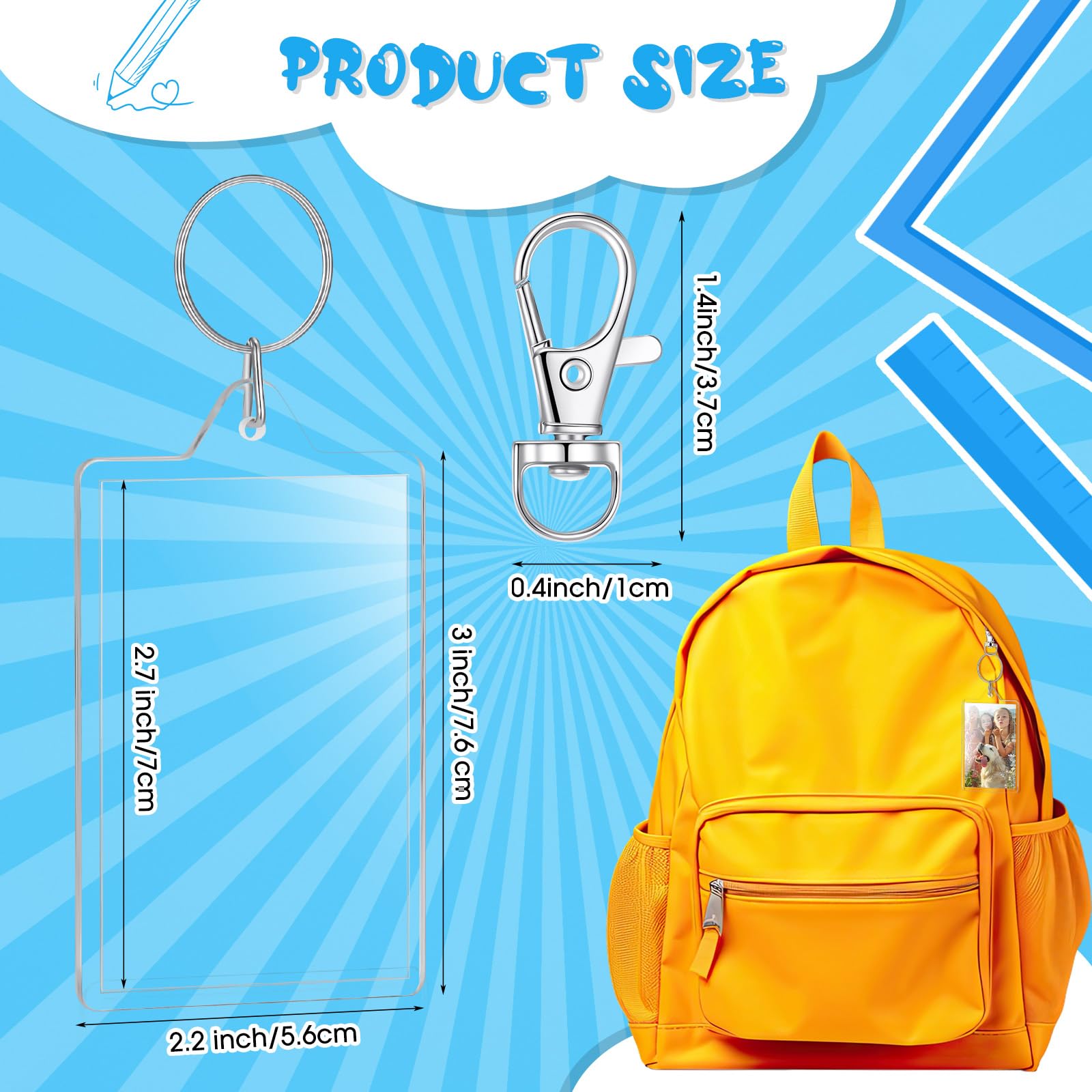 Yaomiao 50 Sets 2 x 3 Inch Acrylic Photo Frame Keychain Holder Photo Picture Insert Blank Swivel Snap Hooks Holder with Key Rings for DIY Craft