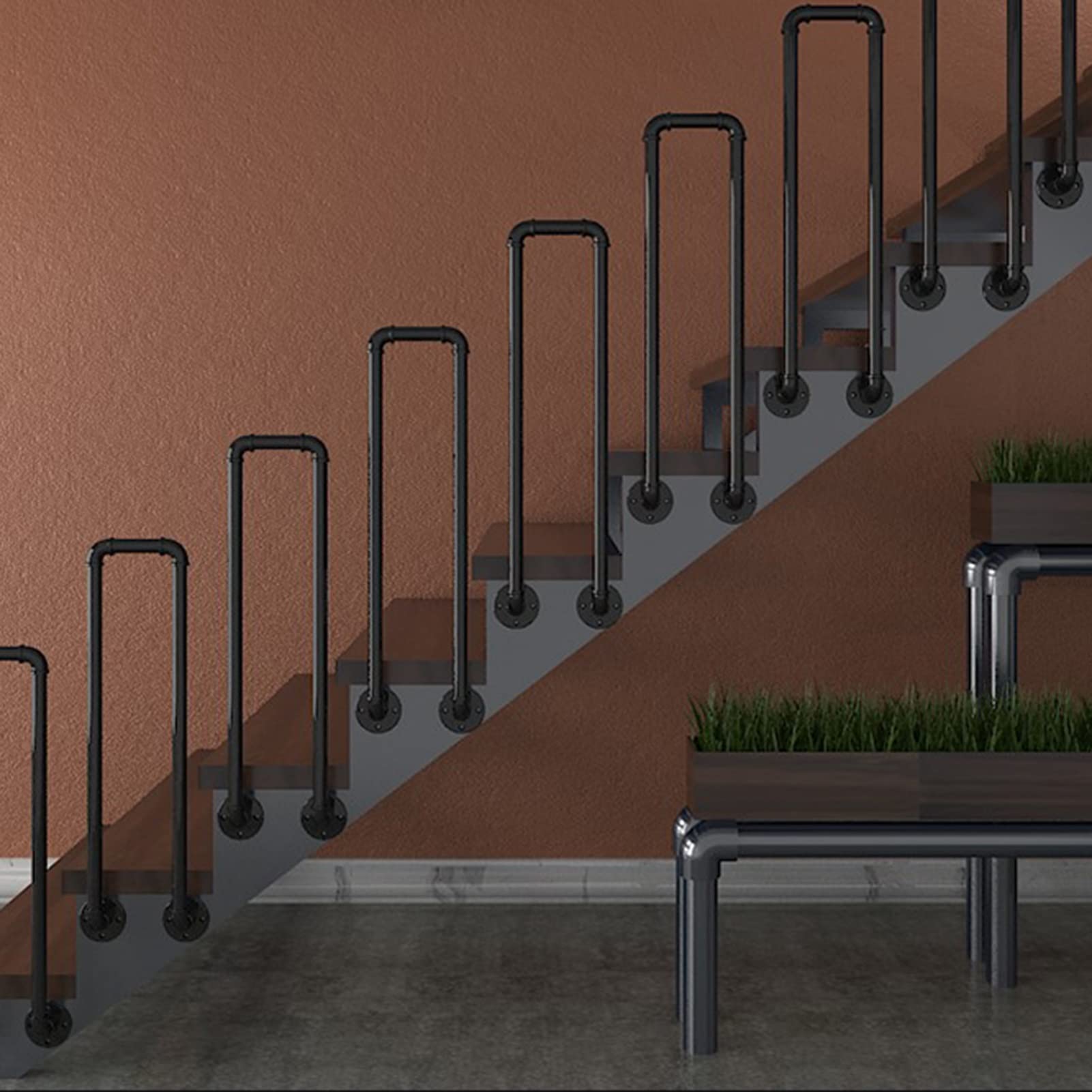 handlauf Edelstahl aussen Handlauf für Treppengeländer Rutschfester Haltegriff aus Metall 33 bis 107 cm U-förmiges Industriegeländer aus Eisenrohr Sicherheitsstützgriff für Treppengeländer
