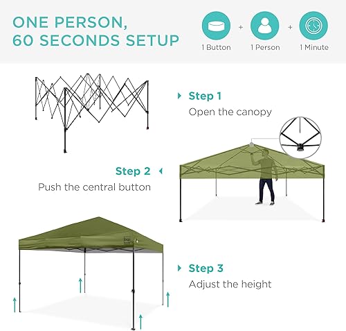 Miniatura 303 de Best Choice Products Carpa Toldo Desplegable de 10x10 pies para Instalación de 1 Persona, Refugio Portátil Instantáneo con Botón de 1 Toque