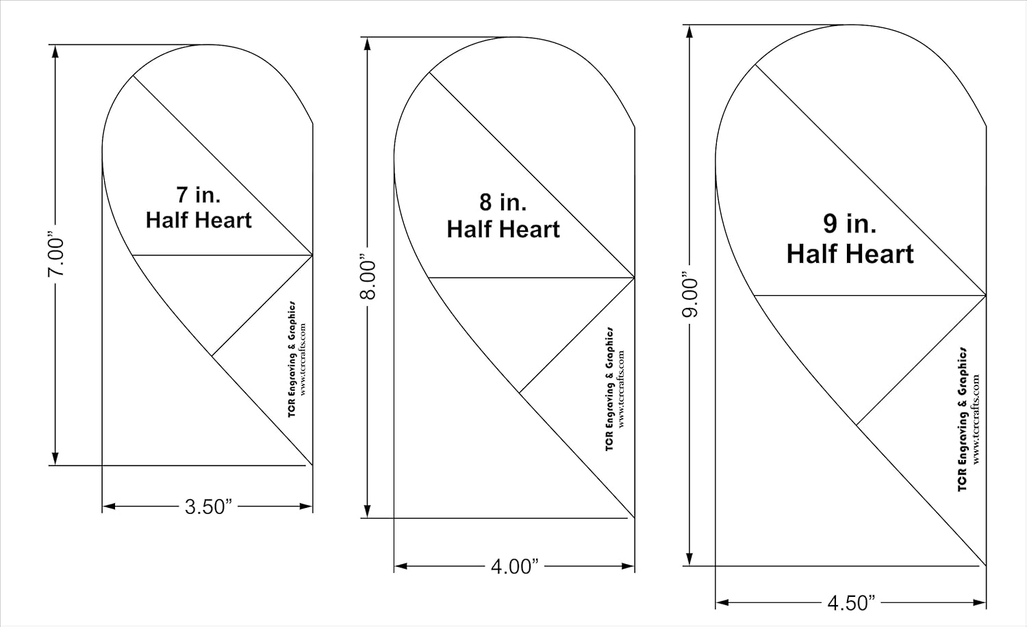 3 Piece Half Heart Quilting and Sewing Template Set 1/4 Inch Clear Acrylic