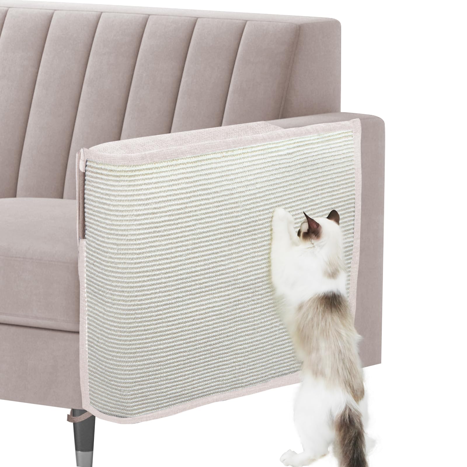 Cat Scratch Sofa Protector,27.6" L*19.6" W Cat Scratch Furniture Protector Pad Couch Arm Sheild with Natural Sisal for Protecting Couch Sofa Chair FurnitureοΌBeige/Left Handed