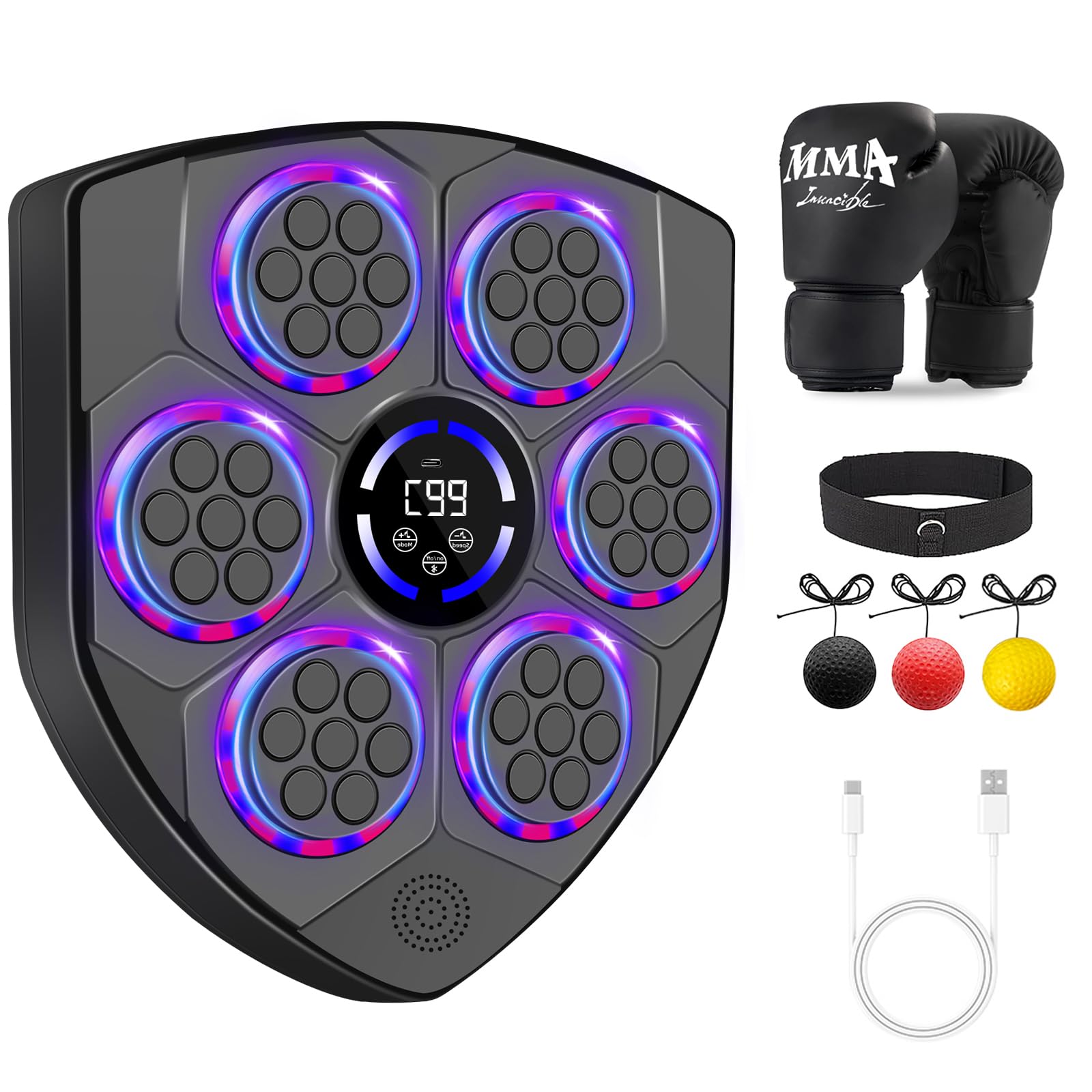 Macchina Da Boxe Musicale Bluetooth Con Guantoni – Pannello Elettronico A LED Per Allenamento Casa