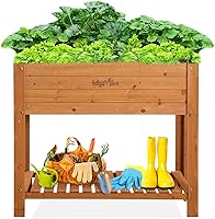 Vista 1 de Jardinera elevada de madera para jardín, macetas elevadas de madera para exteriores, camas elevadas con patas para hierbas de flores vegetales