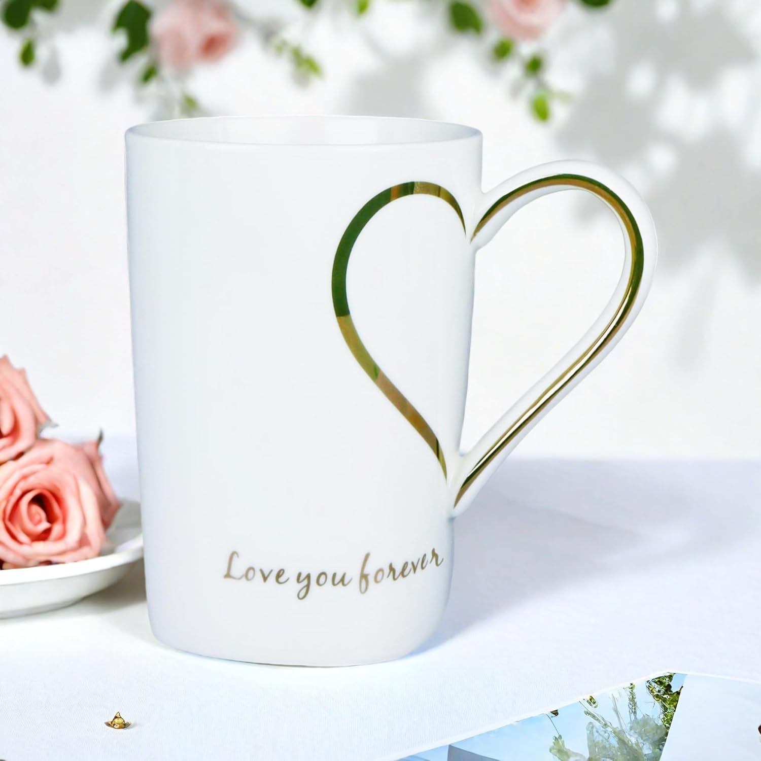 12oz Ceramic Coffee Mug Heart Coffee Mugs with Heart Handle Designed for Christmas Women Mom Men - Image 3