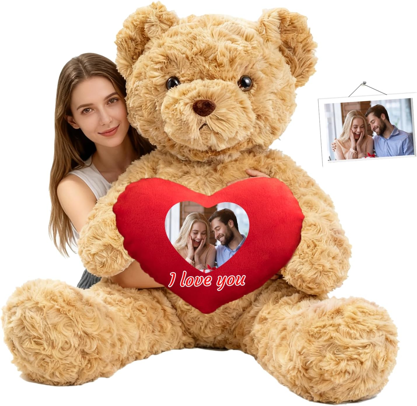 Custom Giant Teddy Bear with Heart 1.7 Ft to 4 Ft, Personalized Big Teddy Bear Valentines Day 20 inch to 48 inch as Personalized Gifts Huge Bears Stuffed Animal for Birthday Anniversary