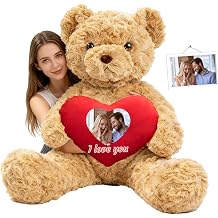 Custom Giant Teddy Bear with Heart 1.7 Ft to 4 Ft, Personalized Big Teddy Bear Valentines Day 20 inch to 48 inch as Personalized Gifts Huge Bears Stuffed Animal for Birthday Anniversary