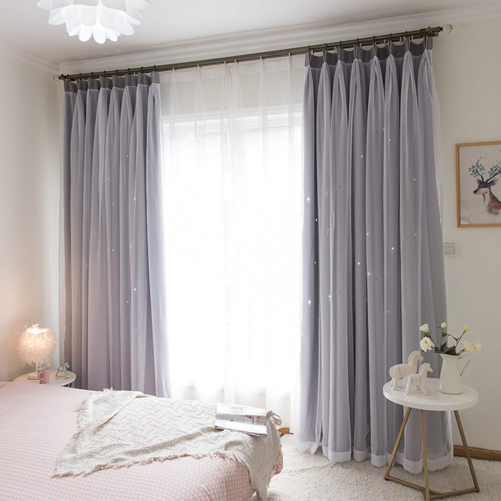 DZSZTXBlackout Curtain Double Layer for Living Room,Blackout Drape Curtains for Bedroom,Keep Warm Draperies Thick Nordic Style-Ee W150cm X L270cm