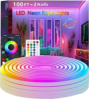 30m/100Ft LED Neon Seillichter, Steuerung mit App/Fernbedienung, Musik Sync, Flexibles LED Seillicht, Mehrere Modi, IP65 Outdoor RGB Neonlichter Wasserdicht