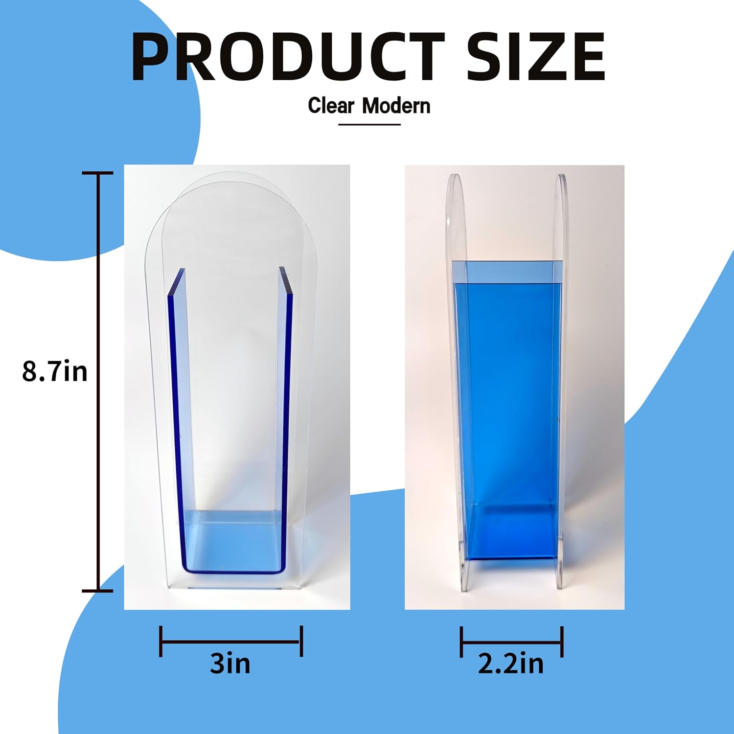 Acrylic Vase Creative Gifts Minimalist Design Wedding Centerpiece Home Office Decor Elegant Floral Display Stand(Not Including Flowers) (Semi-Blue, 2PCS)