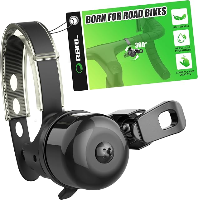 Cloche de vélo RBRL 100dB en aluminium, cloche de vélo rotative à 360° pour route et gravier | Son fort de 100dB, montage gauche/droit, s'adapte aux guidons de 22 à 32 mm, aluminium compact, résistant aux intempéries, cyclisme en toute sécurité
