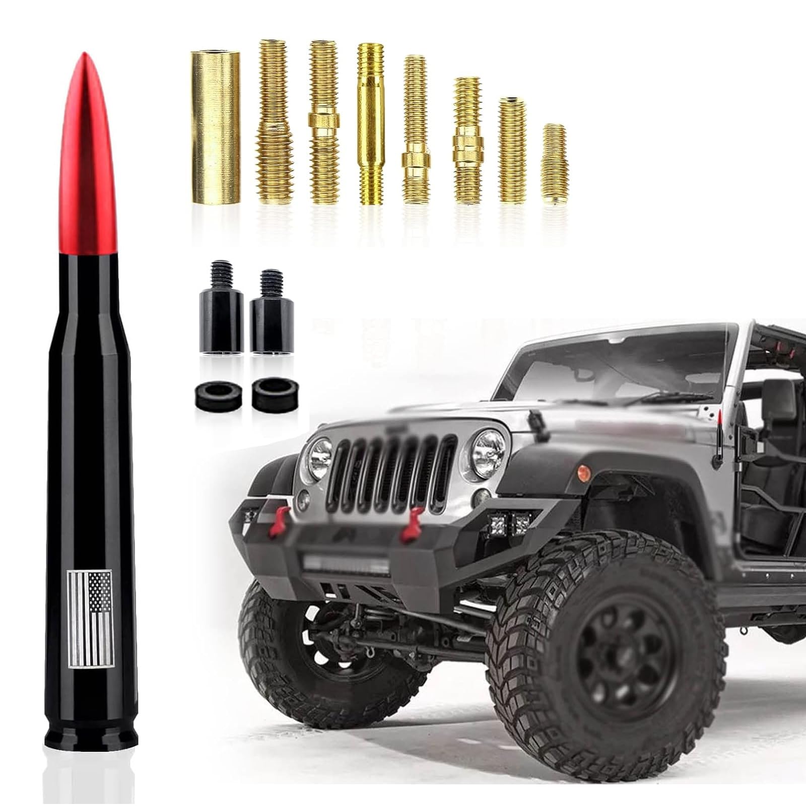 Sinytuto 1 PC Car Bullet Antenna, Radio Signal Receiver, Automobile Modification Replacement Accessories, Compatible with Ford F150 Wrangler Jeep Chevrolet (Red), Medium, SINTX110RE