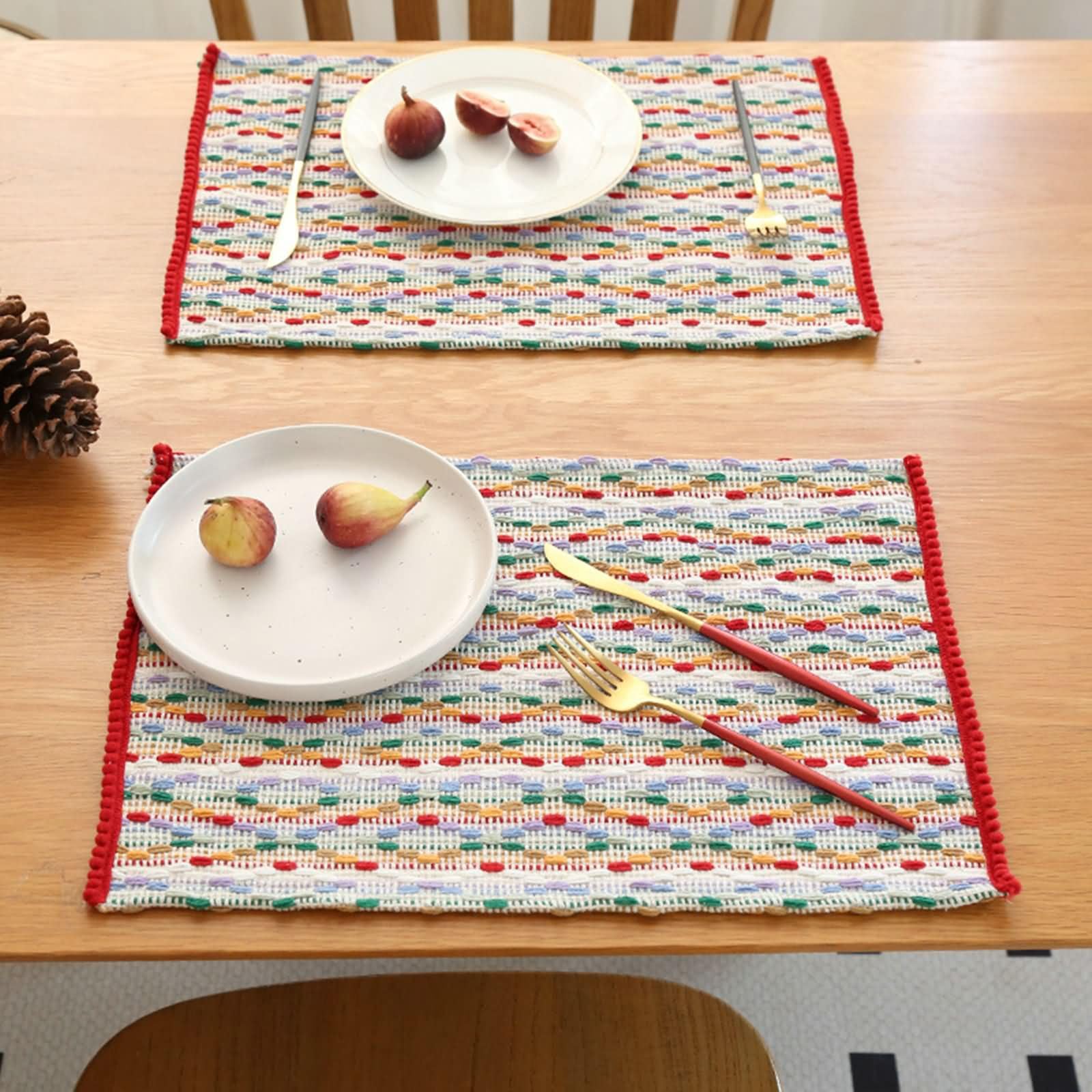 Platzdeckchen 6er Set, 32 x 45 cm Rot Grün Platzdeckchen Polyester Baumwolle, Rechteck mit Streifenmuster