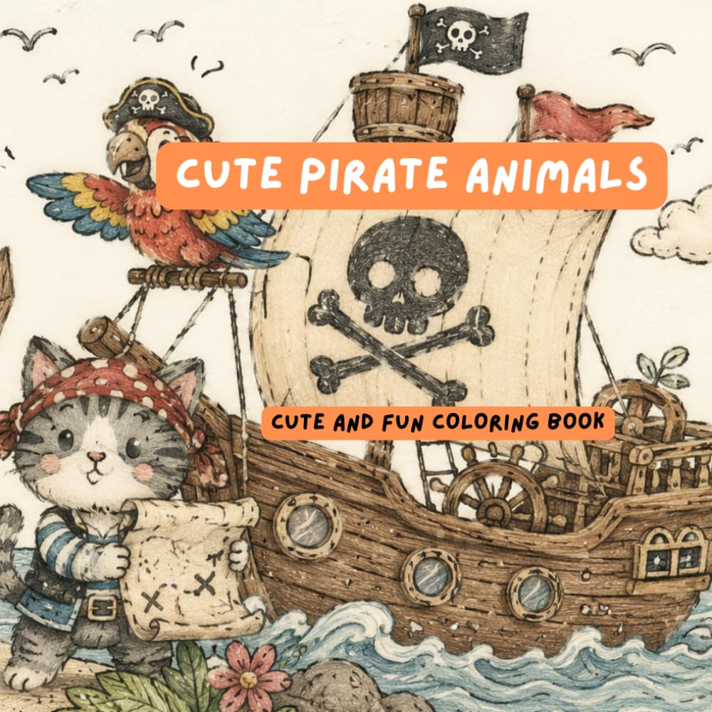 Cute Pirate Animal coloring book: A cute and fun coloring book for kids . Join an adorable crew of pirate animals as they explore treasure islands, sail the seas, and discover hidden treasures!