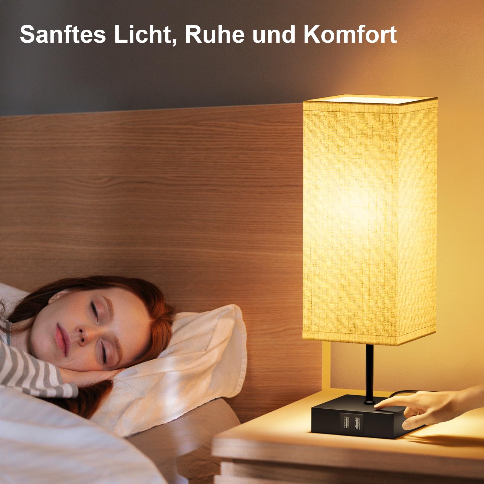 Lamparas de Mesita de Noche, Lámparas de Mesa con 2 Puertos USB de Carga Rrápida, 3 Temperaturas de Color y Regulación Continua, 2 Bombillas E27 de 6W para Dormitorio, Ssalón, Ooficina