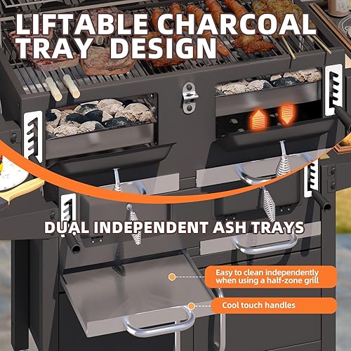 Miniatura 5 de MELLCOM Parrilla de carbón grande de 620 pies cuadrados, área de barbacoa de gran tamaño con armario de almacenamiento y bandejas de carbón de
