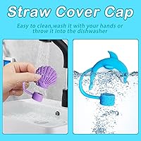 Vista 4 de 6 tapas de paja para copa Stanley, cubierta de paja de silicona de animales marinos para vaso Stanley de 30 y 40 onzas con asa, tapas de puntas