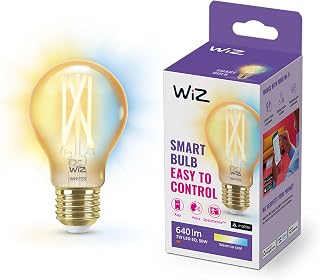 WiZ Tunable White Amber LED Lampe, Standardform 1er-Pack E27, 50W, Vintage Design, dimmbar, warm- bis kaltweiß, smarte Steuerung per App/Stimme über WLAN