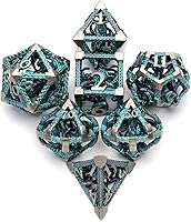 Vista 24 de D&D Dice, Dungeons and Dragons Dice HNCCESG Juego de dados de metal poliédricos huecos para juegos de mesa RPG MTG (Dragon Silver Blood Spot)
