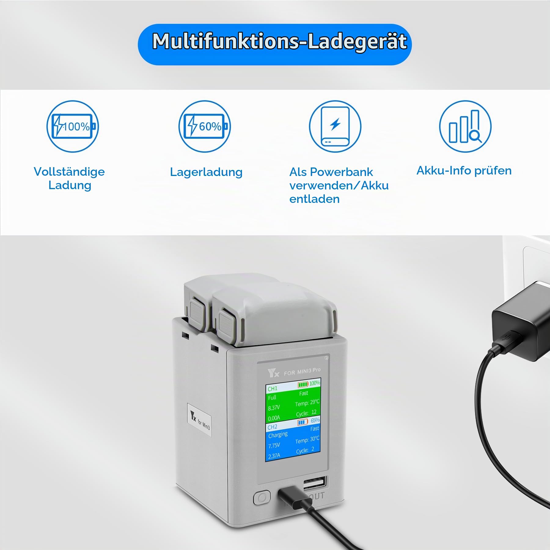 LCD Multi Function Akku Ladegerät für DJI Mini 5 4 3 Pro
