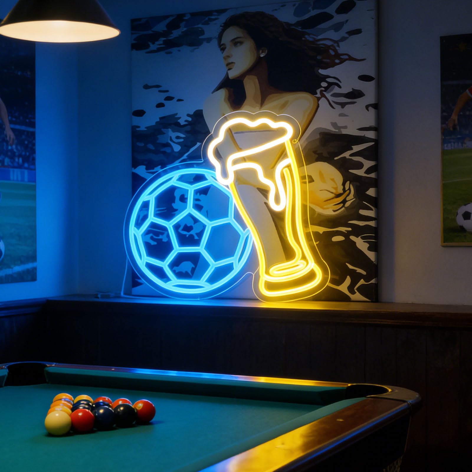 Fußball-Neonschild für Bar, Wanddekoration, WM 2026, Dekoration für Männerhöhle, Spielzimmer, Fußball, Party, dimmbar, USB, Fußball, Bierlicht, Geschenke für Fans, Größe: 35,1 x 32 cm