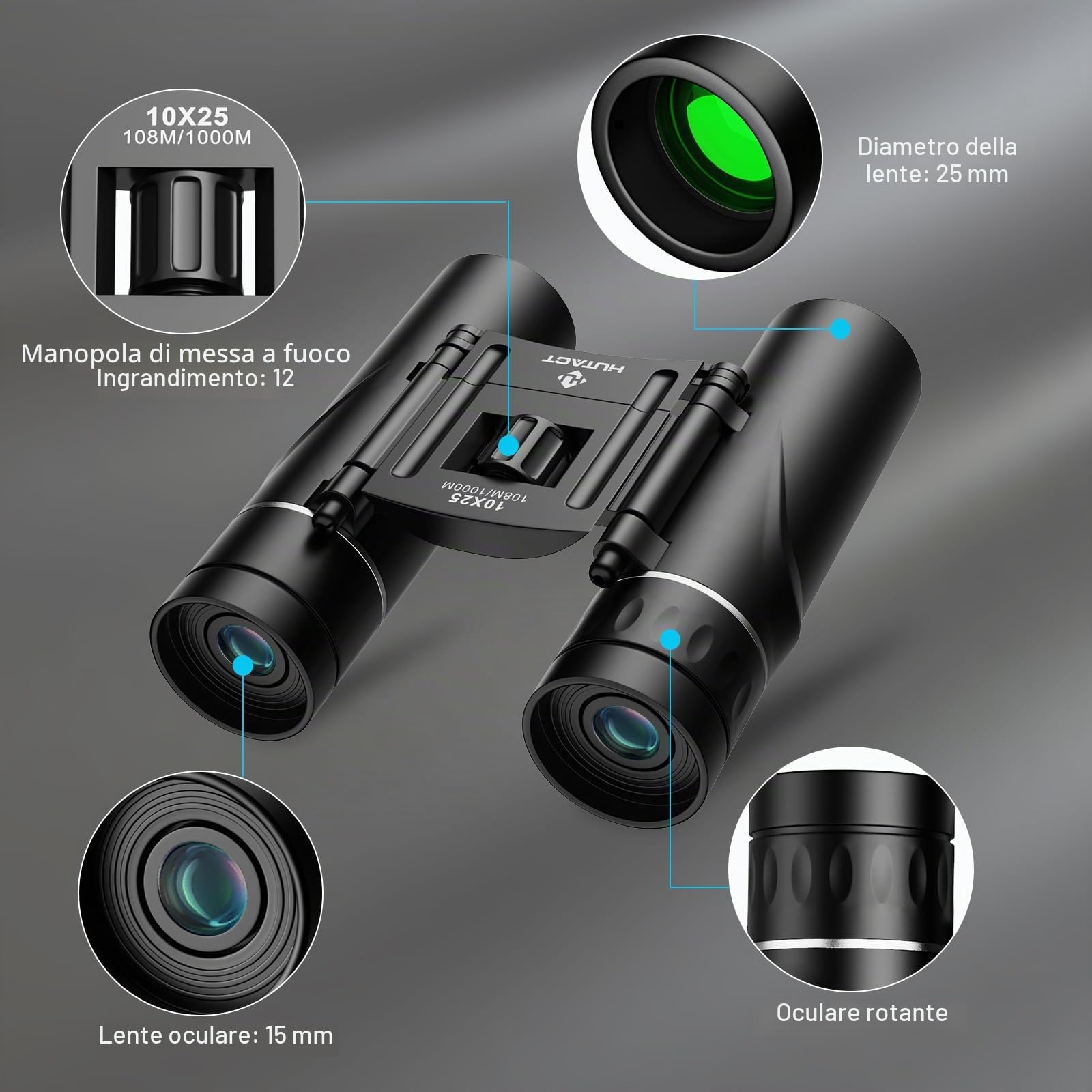 Binocolo Professionale Compatto Binocolo 10x25 per Adulti e Bambini per Birdwatching, viaggio trekking Teatro e Concerti, Caccia e Giochi Sportivi