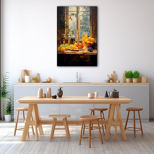 Miniatura 145 de Hzddty Lienzo decorativo para pared, diseño rústico de cocina, vino tinto y pan, cuadros de comida para decoración de pared, impresiones de pintura