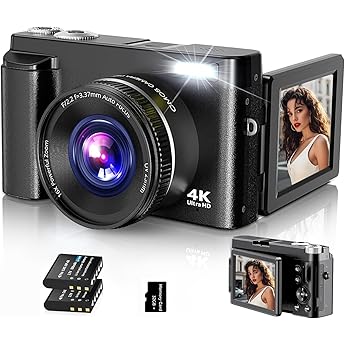 digital camera 4k 48mp photo camera auto focus with 32g card vlogging camera with 3 inch 180   flip screen and uv lens compact camera for teenagers beginners adults