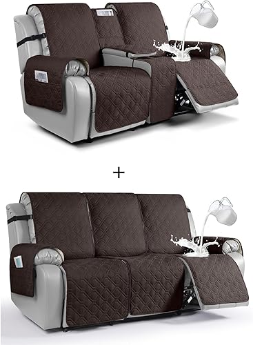 VANSOFY Funda 100% impermeable para sofá biplaza reclinable con consola (chocolate) + fundas de sofá reclinable (chocolate, 3 plazas)