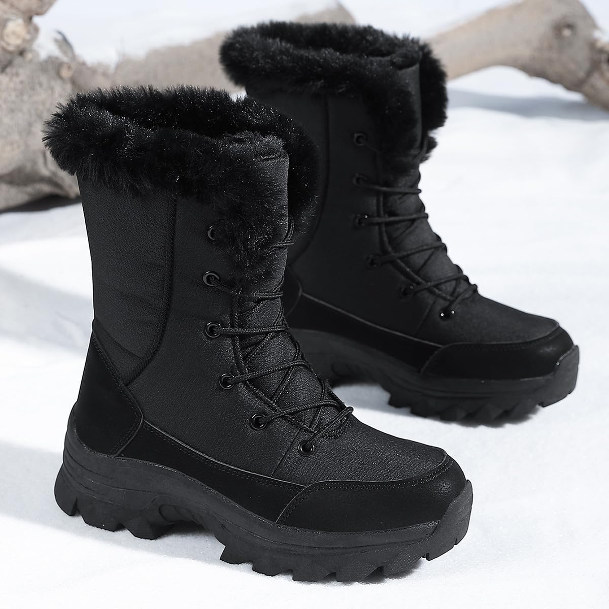 Women's Mid Calf Waterproof Snow Boots Faux Fur Lined Zip Up Slip On Anti Slip Soft Comfortable Outdoor Hiking Ankle Booties
