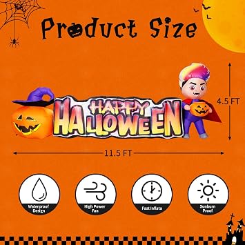 GOOSH 11.5 FT Happy Halloween Inflatables Outdoor Decorations Vampire with Pumpkin Blow Up Yard Decorations Long with LED Lights Holiday for Halloween Party Yard Garden Lawn
