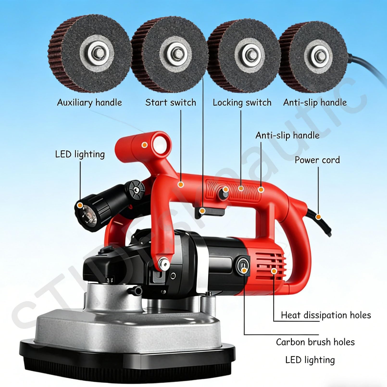Amoladora Hormigón,Lijadora Hormigón,Pulidora Suelos 3600W, Lijadora Pared con Ajuste 6 Velocidades,para el desbastado de hormigón, Piedra y mármol,600-3000 RPM Standard