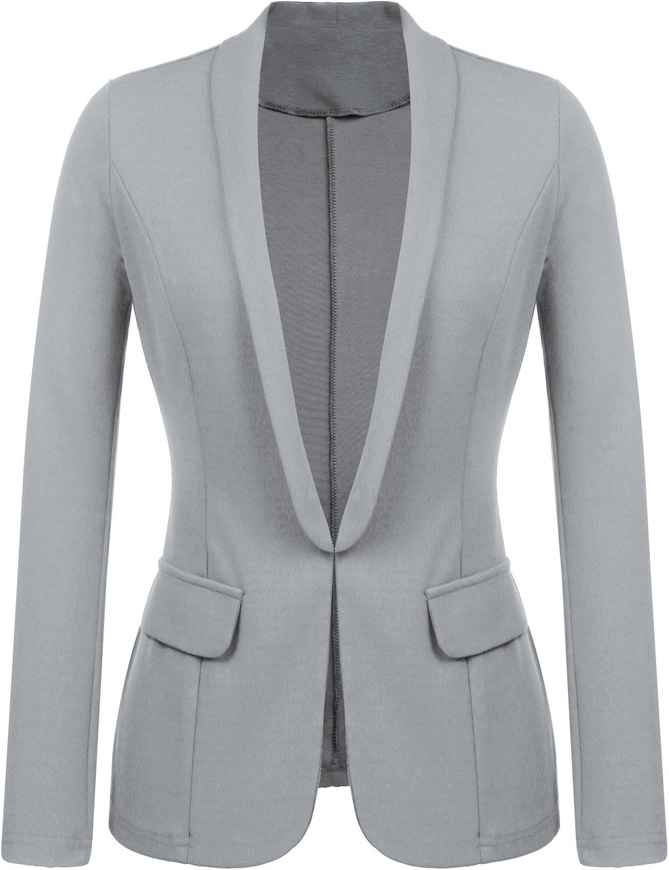 Kaimu Women's Casual Long Sleeve Open Front Blazer Work Office Cardigan Classic Jacket Suit Misty Grey