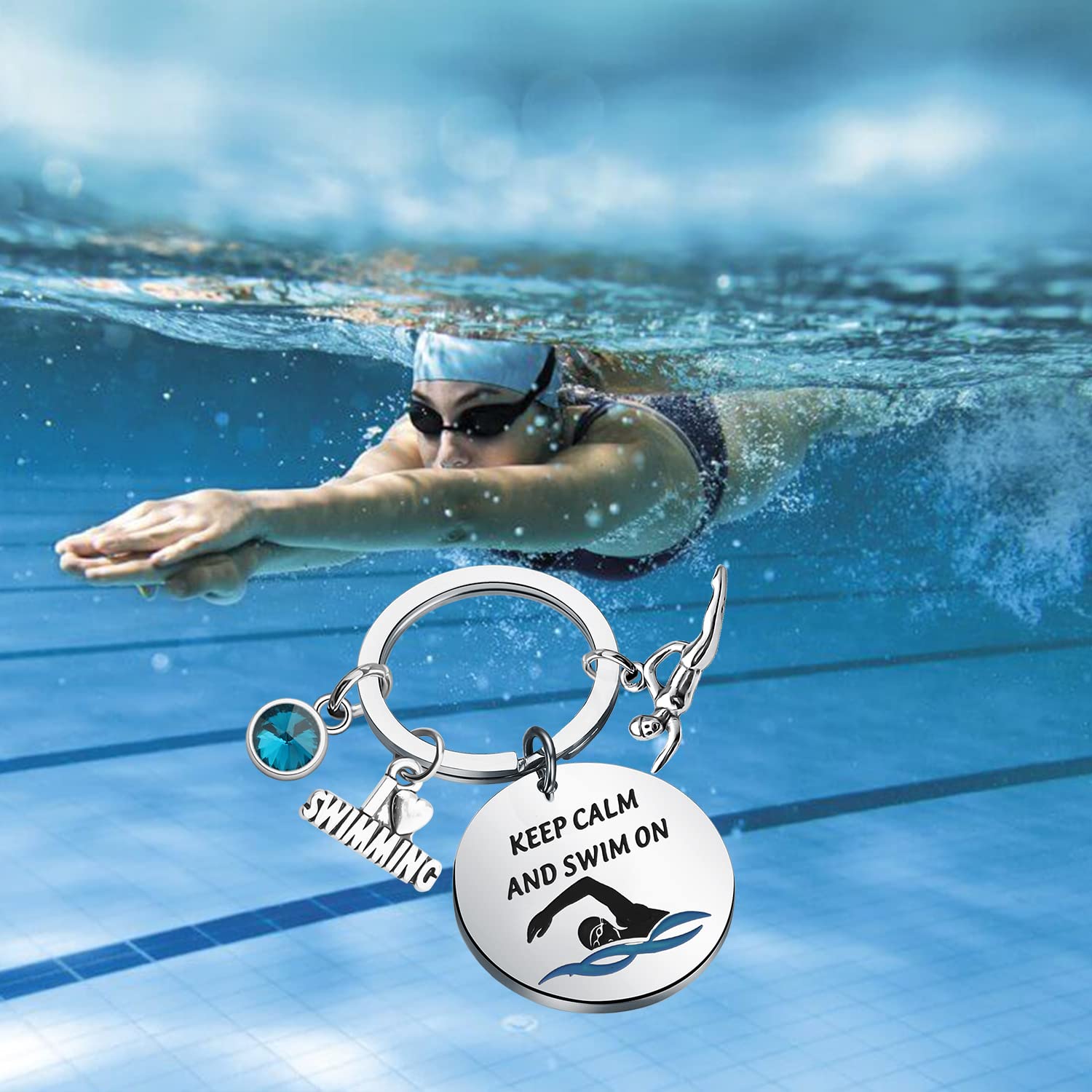 Llavero de natación para amantes de la natación, regalo para mantener la calma y nadar en llavero para el equipo de natación amante de la natación, Mantenga la calma nadar 7