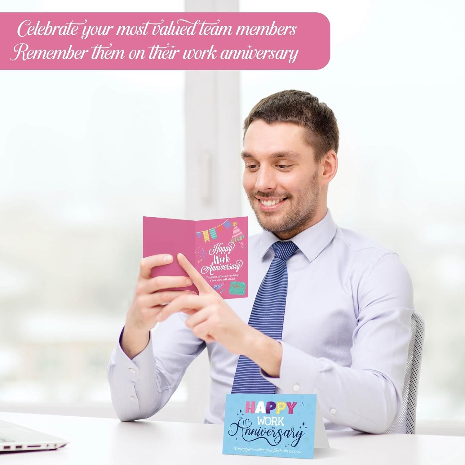 Motiskyy 100 Sets Happy Work Anniversary Cards with Envelopes and Stickers Employee Anniversary Cards 20 Design 4 x 6 Inches Staff Business Appreciation Gifts for Employees(Colorful Style)