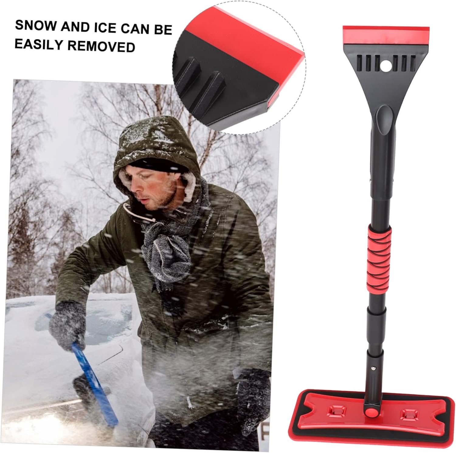 ORFOFE Extendable Car Snow Shovel Brush Eva Sponge Ice Scraper for Windshield Compact Snow Removal Tool